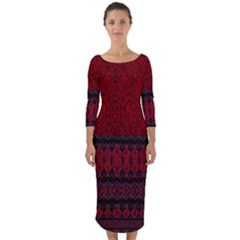 Crush Red Lace Two Pattern By Flipstylez Designs Quarter Sleeve Midi Bodycon Dress by flipstylezfashionsLLC