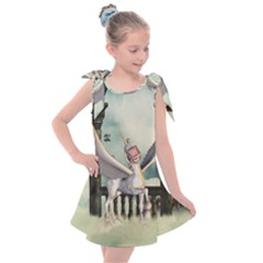 Cute Little Pegasus In The Sky, Cartoon Kids  Tie Up Tunic Dress by FantasyWorld7