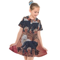 Awesome Black And White Wolf Kids  Short Sleeve Shirt Dress by FantasyWorld7