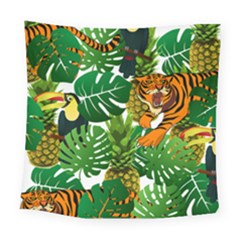 Tropical Pelican Tiger Jungle Square Tapestry (large)