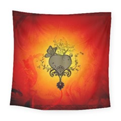 Wonderful Heart With Butterflies And Floral Elements Square Tapestry (large) by FantasyWorld7