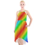 Background Diagonal Refraction High-Low Halter Chiffon Dress 