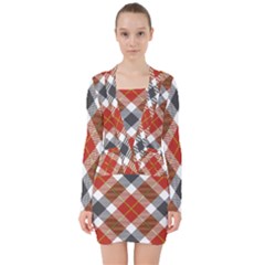 Smart Plaid Warm Colors V-neck Bodycon Long Sleeve Dress by ImpressiveMoments