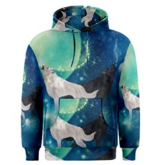 Awesome Black And White Wolf In The Universe Men s Pullover Hoodie by FantasyWorld7