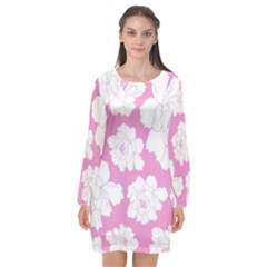 Beauty Flower Floral Pink Long Sleeve Chiffon Shift Dress 