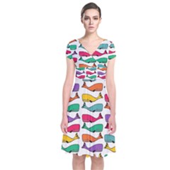 Fish Whale Cute Animals Short Sleeve Front Wrap Dress by Alisyart