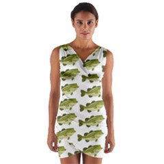 Green Small Fish Water Wrap Front Bodycon Dress