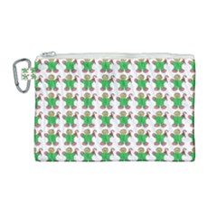 Gingerbread Men Seamless Green Background Canvas Cosmetic Bag (large)