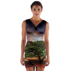 Lone Tree Fantasy Space Sky Moon Wrap Front Bodycon Dress