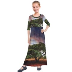 Lone Tree Fantasy Space Sky Moon Kids  Quarter Sleeve Maxi Dress by Alisyart