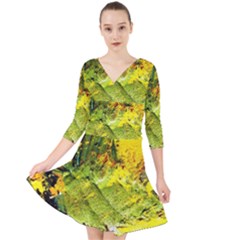 Yellow Chik 5 Quarter Sleeve Front Wrap Dress by bestdesignintheworld