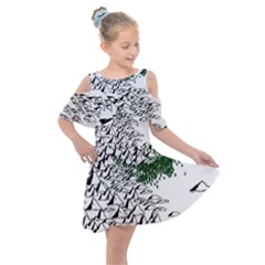 Montains Hills Green Forests Kids  Shoulder Cutout Chiffon Dress