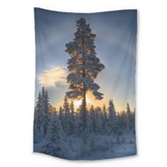 Winter Sunset Pine Tree Large Tapestry by Alisyart
