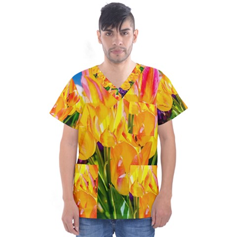 Festival Of Tulip Flowers Men s V-neck Scrub Top by FunnyCow