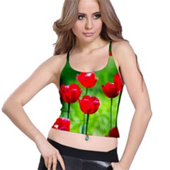 Red Tulip Flowers, Sunny Day Spaghetti Strap Bra Top by FunnyCow