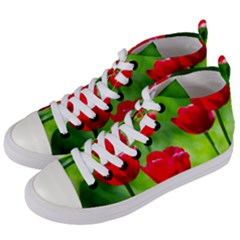 Red Tulip Flowers, Sunny Day Women s Mid-top Canvas Sneakers by FunnyCow