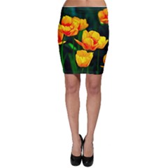Yellow Orange Tulip Flowers Bodycon Skirt by FunnyCow
