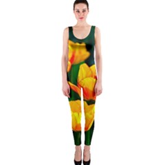 Yellow Orange Tulip Flowers One Piece Catsuit by FunnyCow