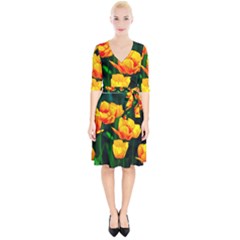 Yellow Orange Tulip Flowers Wrap Up Cocktail Dress by FunnyCow