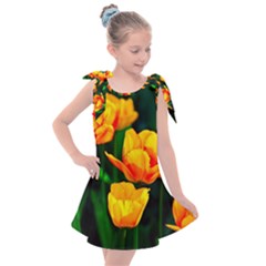 Yellow Orange Tulip Flowers Kids  Tie Up Tunic Dress by FunnyCow