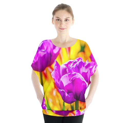 Violet Tulip Flowers Blouse by FunnyCow