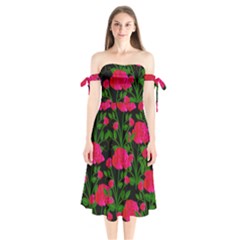 Roses At Night Shoulder Tie Bardot Midi Dress by snowwhitegirl