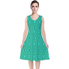 Modern Bold Geometric Green Circles Sm V-neck Midi Sleeveless Dress  by BrightVibesDesign