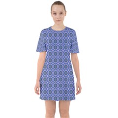 Floral Circles Blue Sixties Short Sleeve Mini Dress by BrightVibesDesign