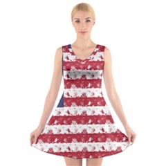 Usa Flag Halloween Holiday Nightmare Stripes V-neck Sleeveless Dress by PodArtist