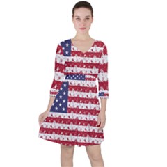 Usa Flag Halloween Holiday Nightmare Stripes Ruffle Dress by PodArtist