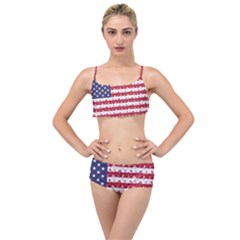 Usa Flag Halloween Holiday Nightmare Stripes Layered Top Bikini Set by PodArtist