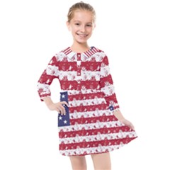 Usa Flag Halloween Holiday Nightmare Stripes Kids  Quarter Sleeve Shirt Dress by PodArtist