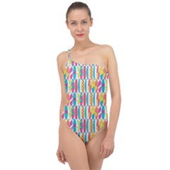 Rainbow Colored Waikiki Surfboards  Classic One Shoulder Swimsuit by PodArtist