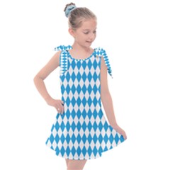 Oktoberfest Bavarian Blue And White Large Diagonal Diamond Pattern Kids  Tie Up Tunic Dress by PodArtist