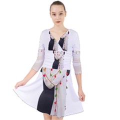 Indiahandycrfats Women Fashion White Dupatta With Multicolour Pompom All Four Sides For Girls/women Quarter Sleeve Front Wrap Dress