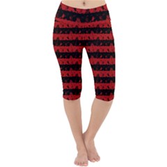 Blood Red And Black Halloween Nightmare Stripes  Lightweight Velour Cropped Yoga Leggings by PodArtist