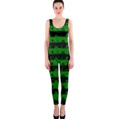 Alien Green And Black Halloween Nightmare Stripes  One Piece Catsuit by PodArtist