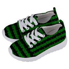 Alien Green And Black Halloween Nightmare Stripes  Kids  Lightweight Sports Shoes by PodArtist