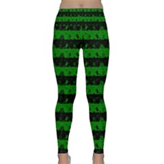 Alien Green And Black Halloween Nightmare Stripes  Lightweight Velour Classic Yoga Leggings by PodArtist
