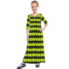 Slime Green And Black Halloween Nightmare Stripes  Kids  Quarter Sleeve Maxi Dress by PodArtist