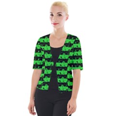 Monster Green And Black Halloween Nightmare Stripes  Cropped Button Cardigan by PodArtist