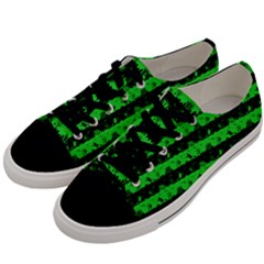 Monster Green And Black Halloween Nightmare Stripes  Men s Low Top Canvas Sneakers by PodArtist