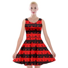 Red Devil And Black Halloween Nightmare Stripes  Velvet Skater Dress by PodArtist