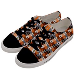 Witches, Monsters And Ghosts Halloween Orange And Black Patchwork Quilt Squares Men s Low Top Canvas Sneakers by PodArtist