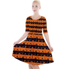 Dark Pumpkin Orange And Black Halloween Nightmare Stripes  Quarter Sleeve A-line Dress by PodArtist
