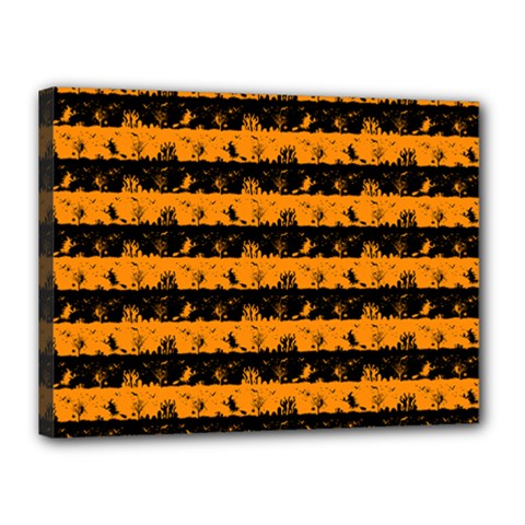 Pale Pumpkin Orange And Black Halloween Nightmare Stripes  Canvas 16  X 12  (stretched) by PodArtist