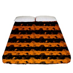 Pale Pumpkin Orange And Black Halloween Nightmare Stripes  Fitted Sheet (queen Size) by PodArtist