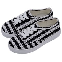 Black And White Halloween Nightmare Stripes Kids  Classic Low Top Sneakers by PodArtist
