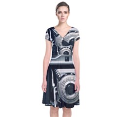 Photo Camera Short Sleeve Front Wrap Dress by vintage2030