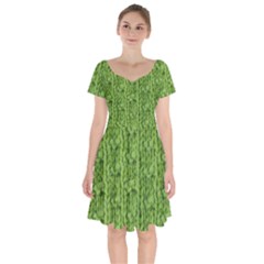 Knitted Wool Chain Green Short Sleeve Bardot Dress by vintage2030
